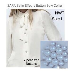 NWT ⭐️ ZARA pearly buttons & color, detachable  Tie Front Blouse